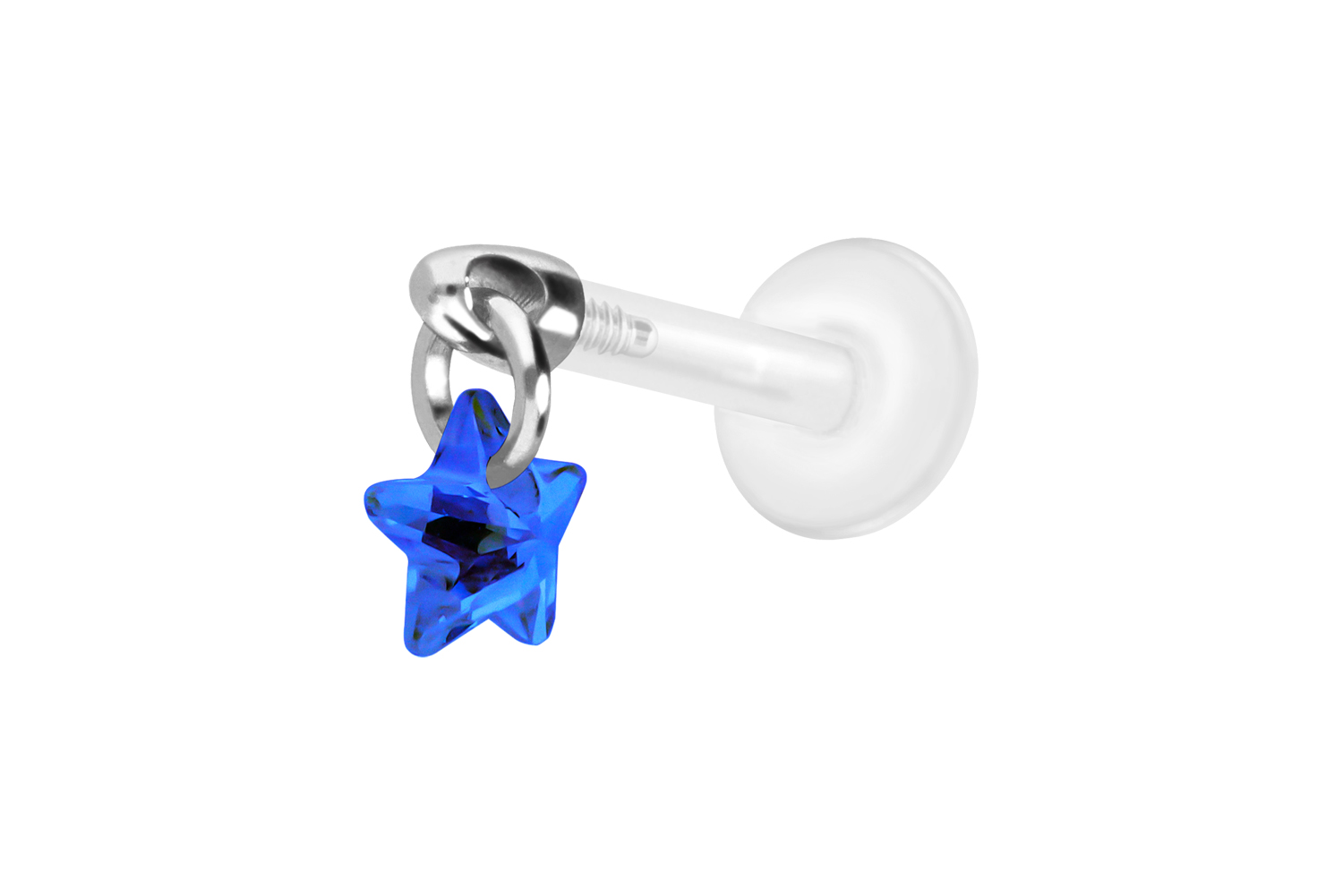 PTFE Labret Piercing mit Innengewinde + Titan-Aufsatz KRISTALLSTERN